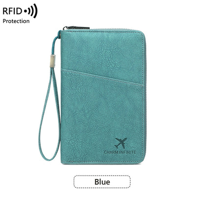 Cross-border RFID-blocking Passport Holder Long-style Zippered Passport Case Multi-functional Travel Document And Ticket Organizer