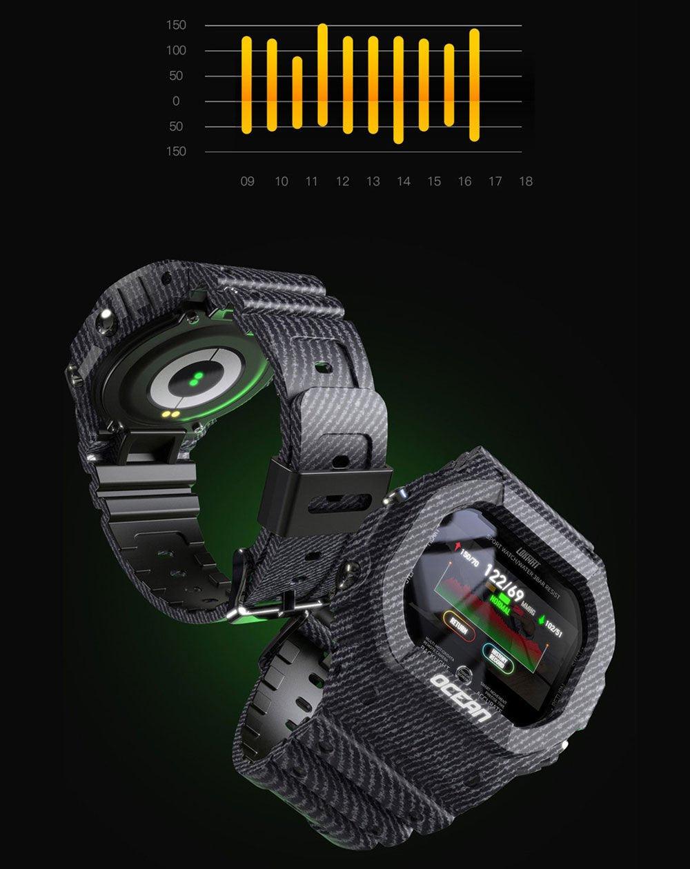 Military Ocean Army Smart Watch For Menand Woman For  Fitness and Sport With Tracker Blood Pressure Message Push Heart Rate Monitor and Clock Smartwatc For Android