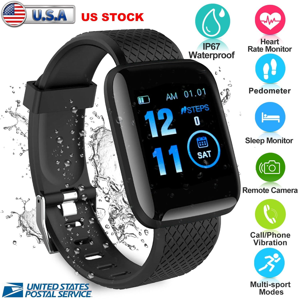 1.3\'\' Fitness Tracker IP67 Waterproof Activity Tracker Smart Bracelet w/Heart Rate Sleep Monitor Pedometer