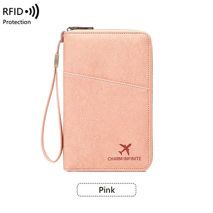 Cross-border RFID-blocking Passport Holder Long-style Zippered Passport Case Multi-functional Travel Document And Ticket Organizer