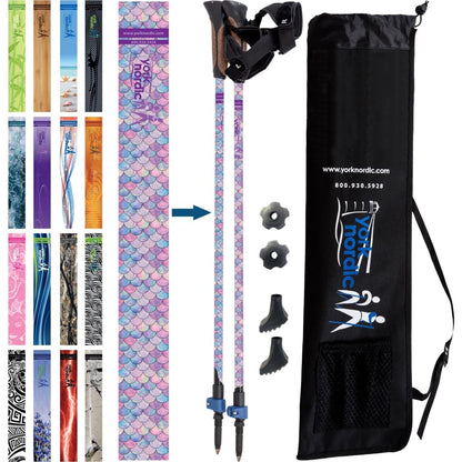 Official Nordic Walking Poles - True Nordic Glove Grip w-flip locks, detachable feet and travel bag - pair - For Heights up to 6’2”