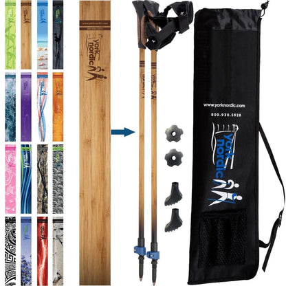 Official Nordic Walking Poles - True Nordic Glove Grip w-flip locks, detachable feet and travel bag - pair - For Heights up to 6’2”