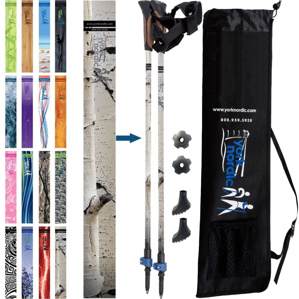 Official Nordic Walking Poles - True Nordic Glove Grip w-flip locks, detachable feet and travel bag - pair - For Heights up to 6’2”