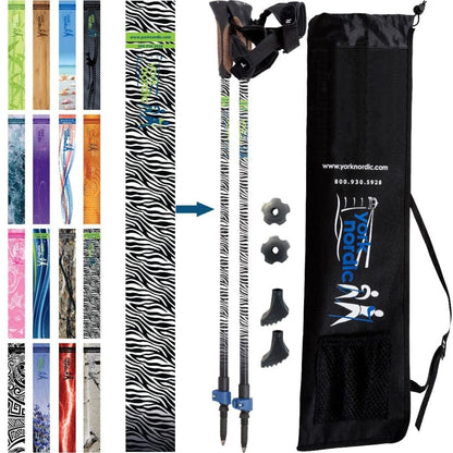 Official Nordic Walking Poles - True Nordic Glove Grip w-flip locks, detachable feet and travel bag - pair - For Heights up to 6’2”