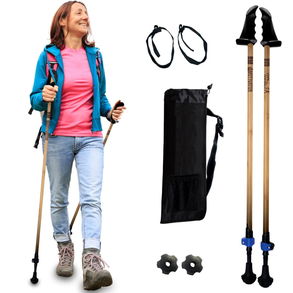 Motivator Walking Poles for Balance and Rehab - Patented Stability Grips - Lightweight, Adjustable, and Collapsible -2 Pieces Adjustable w/flip Locks, Detachable feet and Travel Bag - For Heights up to 6'2"